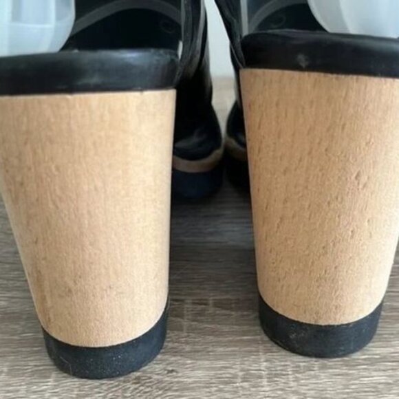 Strategia Black Leather Block Heel Sandals Size 36 - Picture 4 of 5